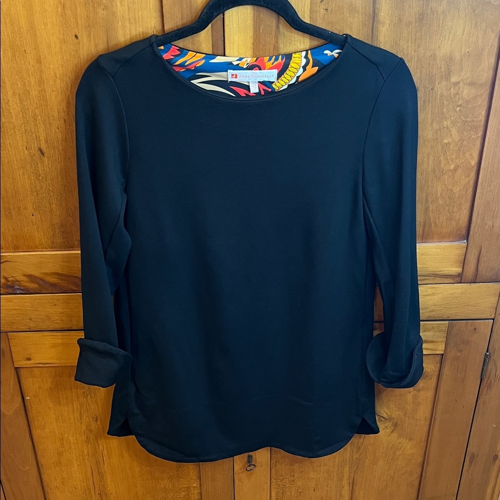 Jude Connally Black Three Quarter Sleeve Top